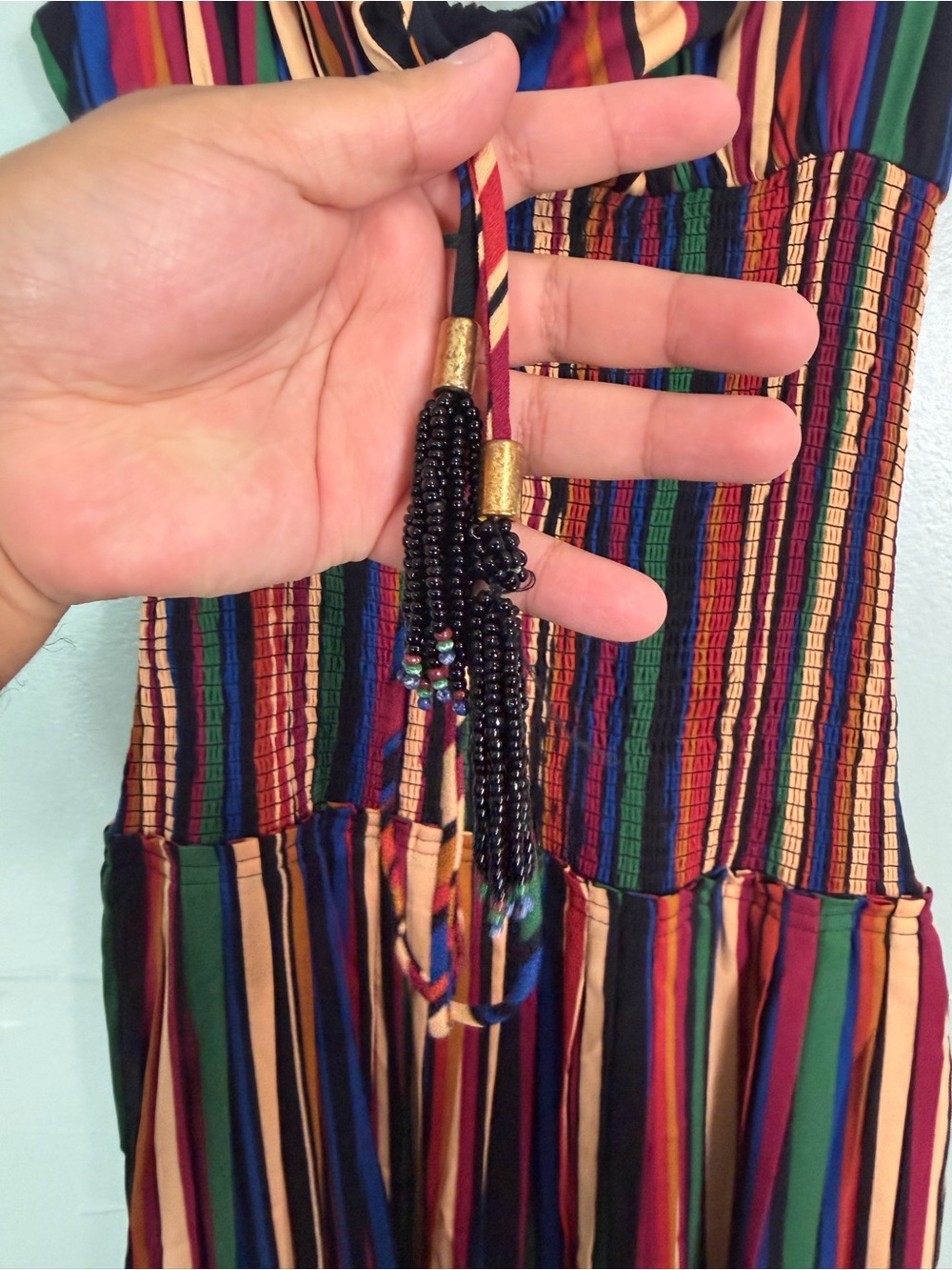 Farm Rio Pipa Stripes Midi Dress Rainbow Smocked Sundress Small - Picture 4 of 10